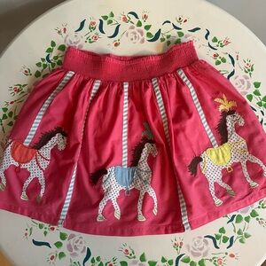 Mini Boden Coral Pink Girls Skirt with Horse Merry Go Round Appliqués